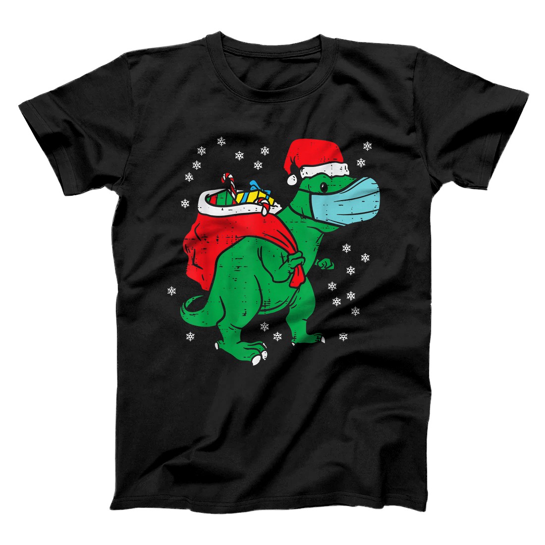 Personalized Santa Trex Dinosaur In Mask Christmas Quarantine Boys Gift T-Shirt