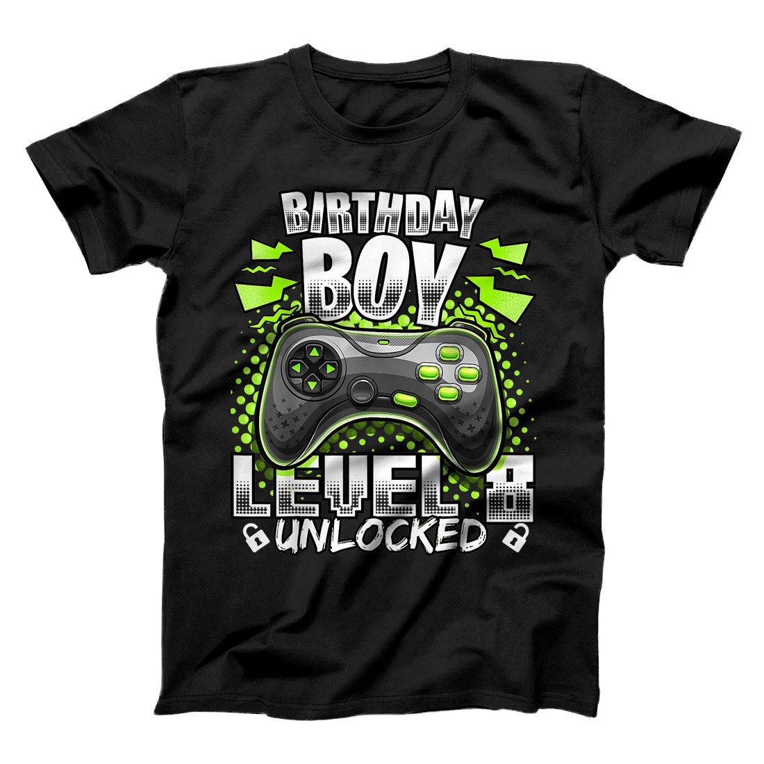 Personalized Level 8 Unlocked Video Game 8th Birthday Gamer Gift Boys T-Shirt