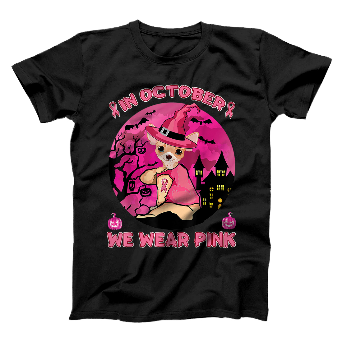 Personalized In October We Wear Pink Chihuahua Breast Cancer Halloween T-Shirt