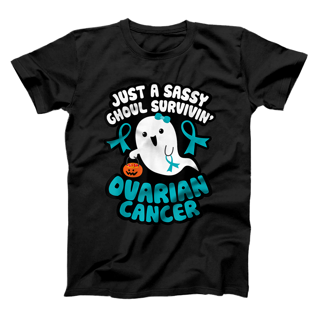 Personalized Sassy Ghoul Surviving Ovarian Cancer Halloween Cute Ghost T-Shirt