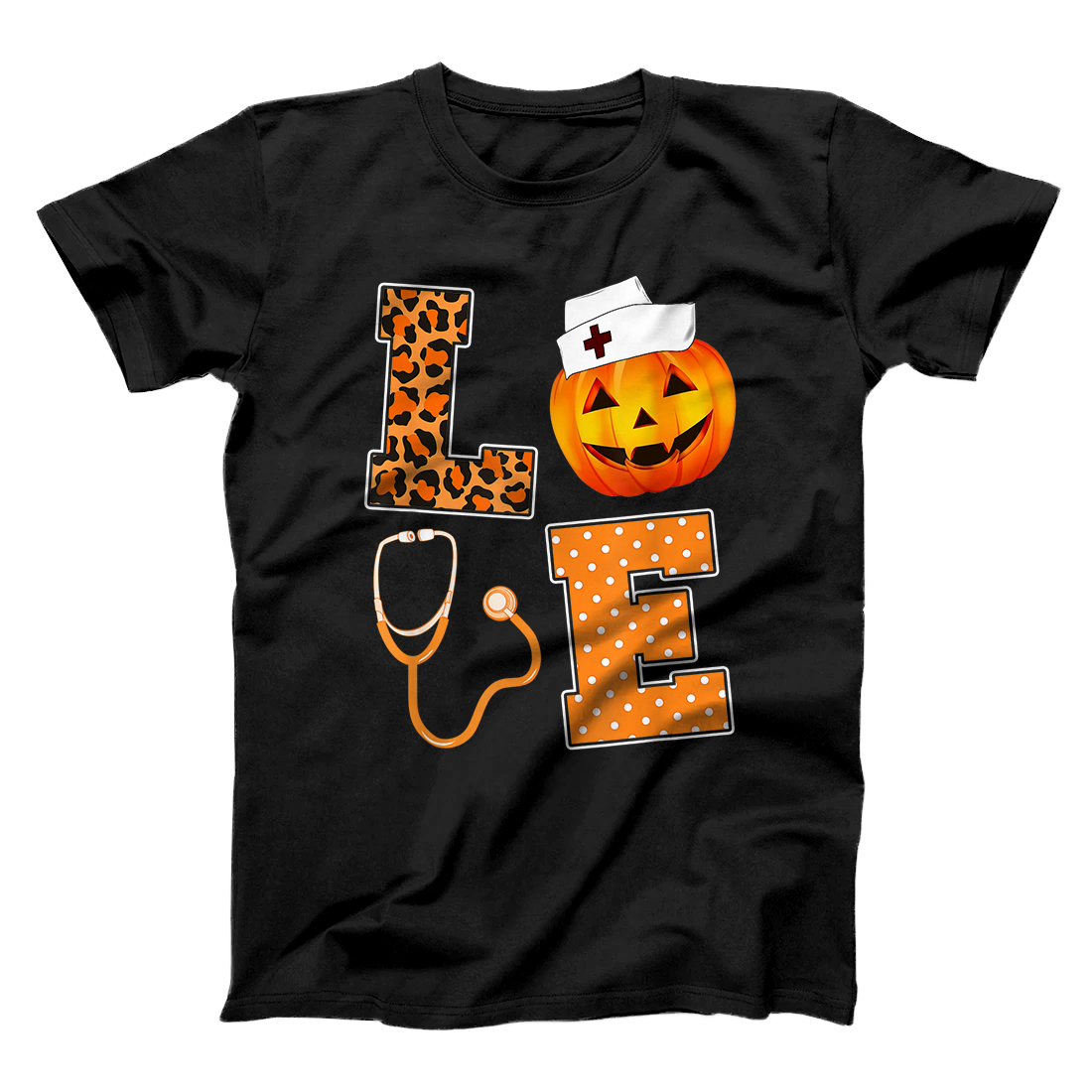 Personalized Leopard Love Halloween Pumpkin Fall Nurse Doctor Gift T-Shirt