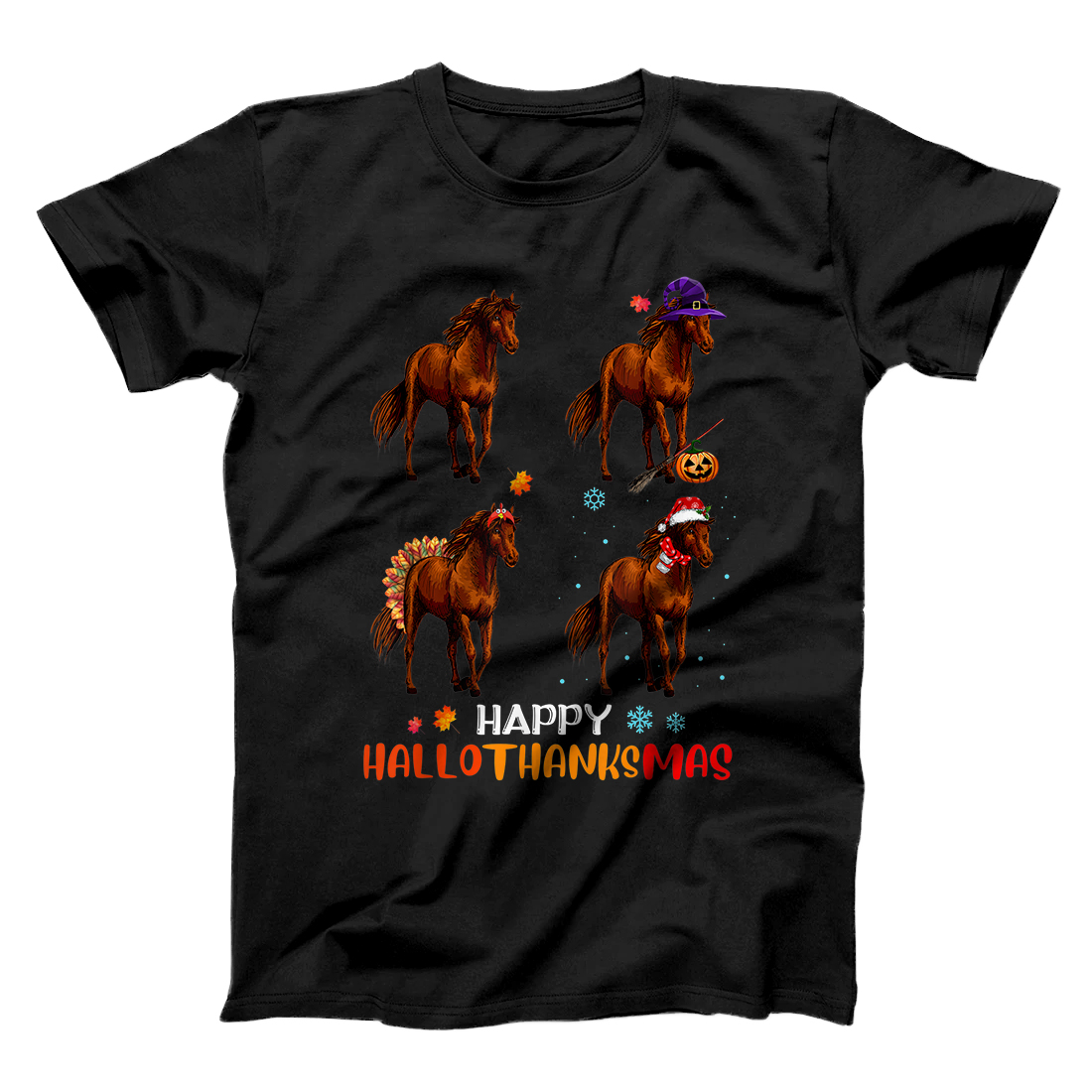 Personalized Horse Halloween Thanksgiving Christmas Happy Hallothanksmas T-Shirt