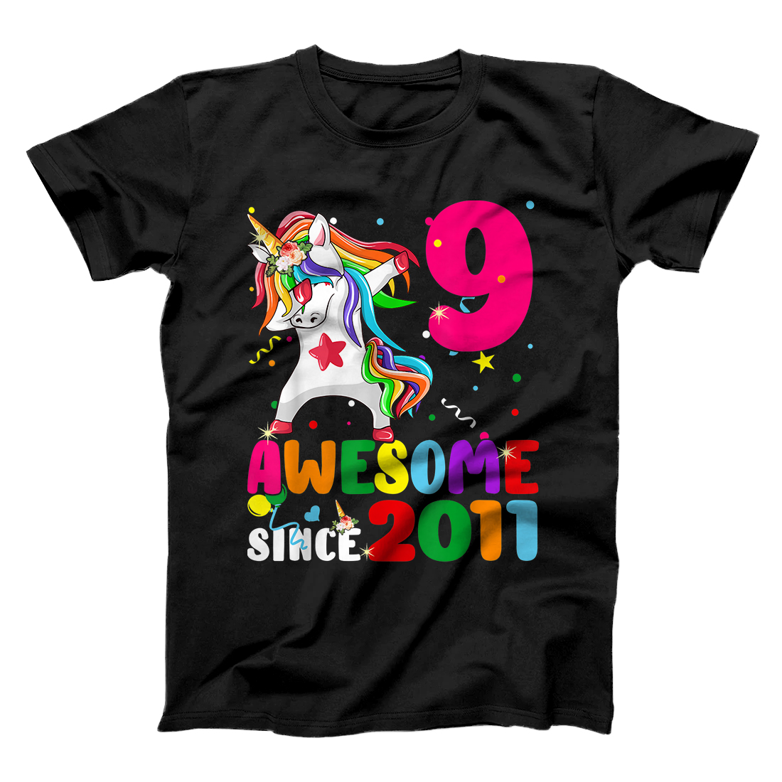 Personalized Cute Awesome Since 2011 Unicorn Dabbing 9 Years Old Gift T-Shirt
