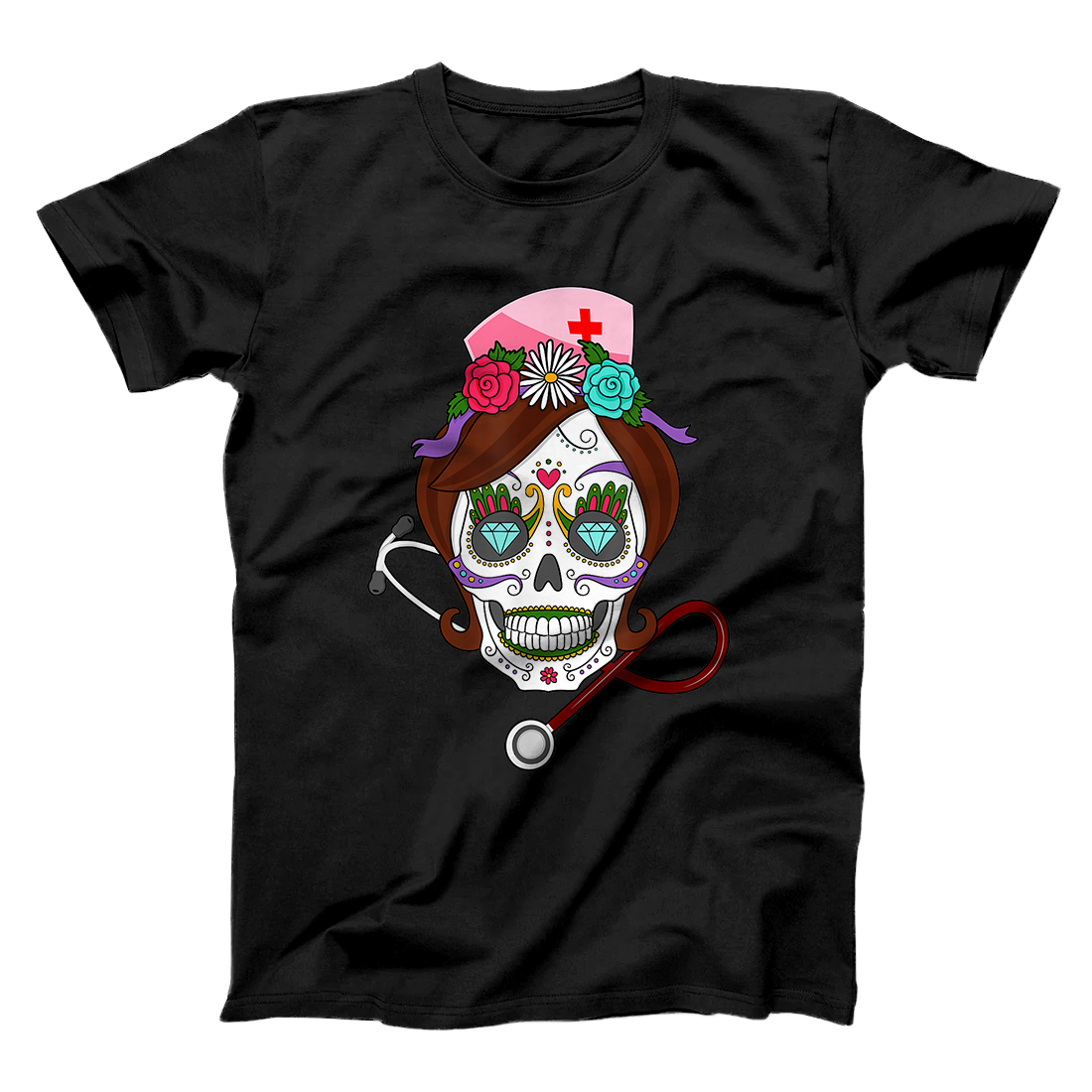 Personalized Halloween Sugar Skull - Funny Nurse Halloween T-Shirt T-Shirt
