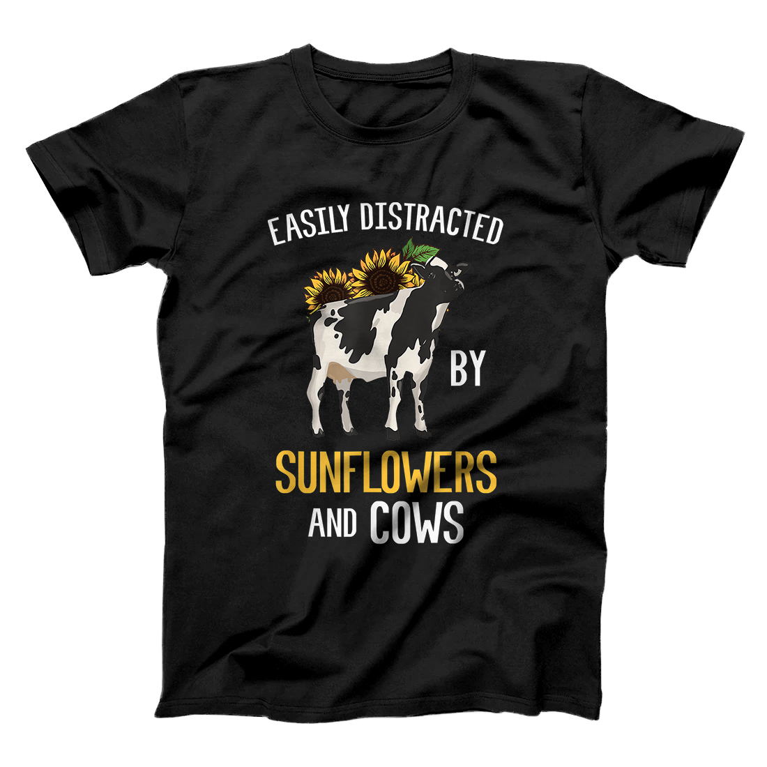 Personalized Easily Distracted By Sunflowers and Cows T-Shirt