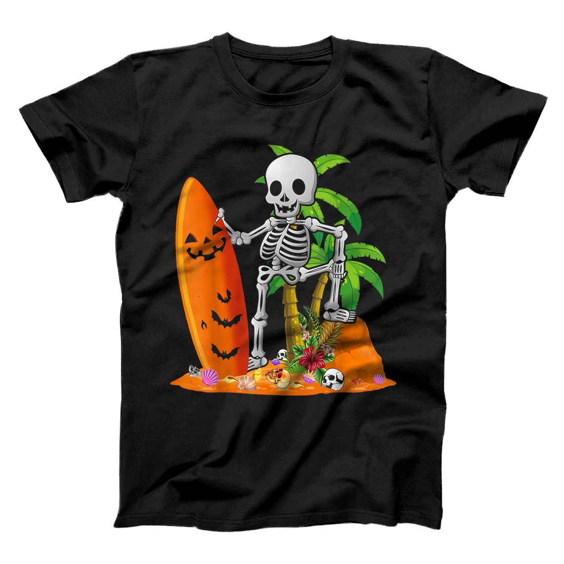 Personalized Funny Skeleton Surfing Surfboard Hawaiian Halloween Gifts T-Shirt
