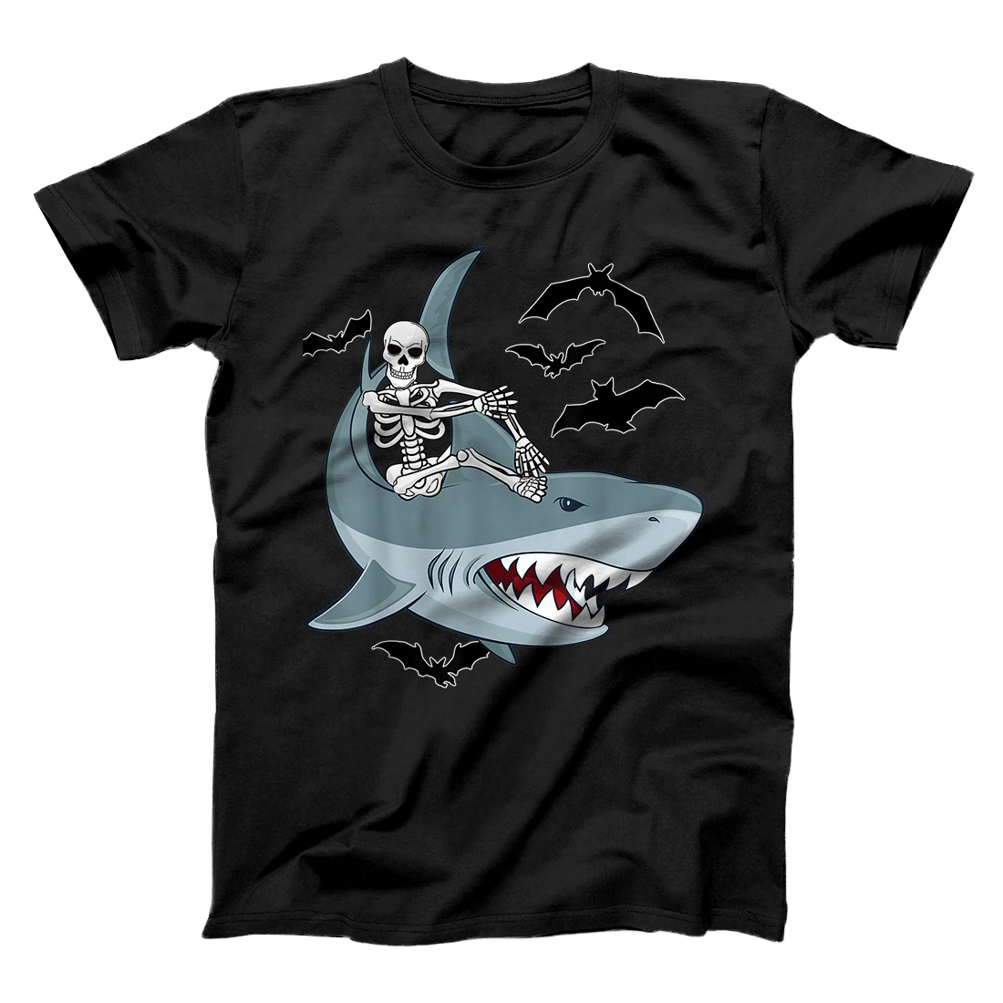 Personalized Skeleton Riding Shark Funny Halloween Boys Girls Kids T-Shirt