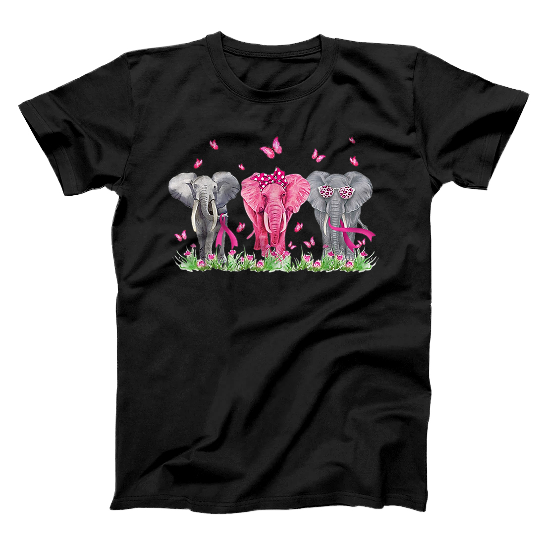 Personalized Elephants Breast Cancer Awareness Butterfly Pink ribbon T-Shirt