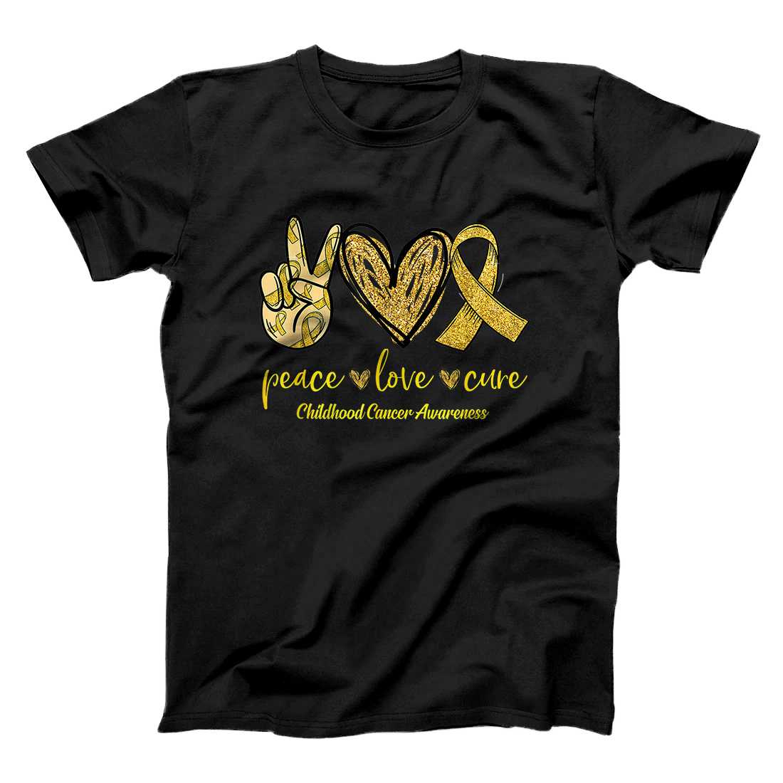 Personalized Peace Love Cure Ribbon Childhood Cancer Awareness Gifts T-Shirt