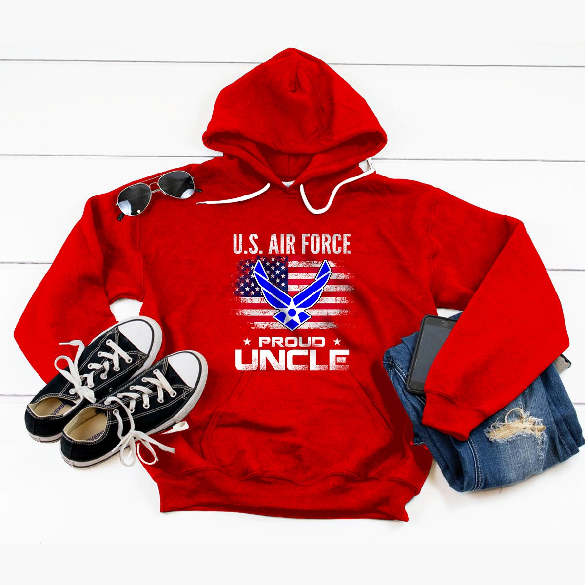 U.S Air Force Proud Uncle With American Flag Gift Veteran Pullover Hoodie