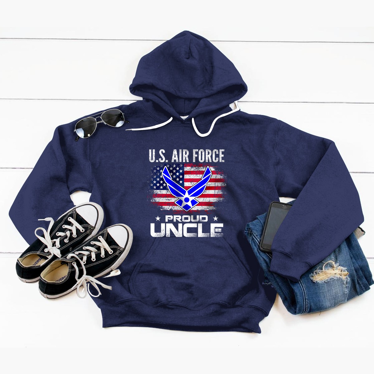 U.S Air Force Proud Uncle With American Flag Gift Veteran Pullover Hoodie