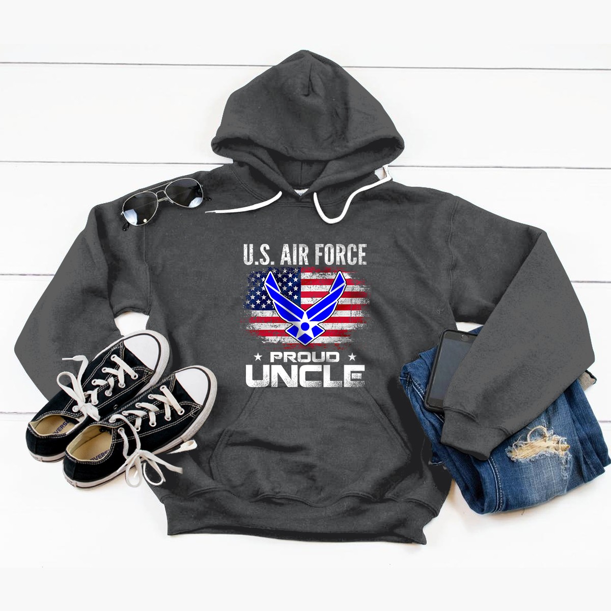 U.S Air Force Proud Uncle With American Flag Gift Veteran Pullover Hoodie