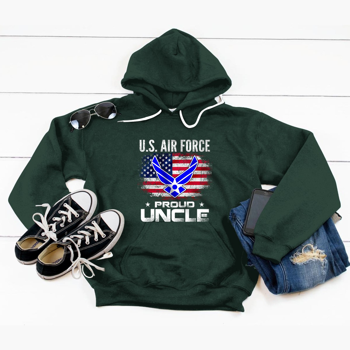 U.S Air Force Proud Uncle With American Flag Gift Veteran Pullover Hoodie
