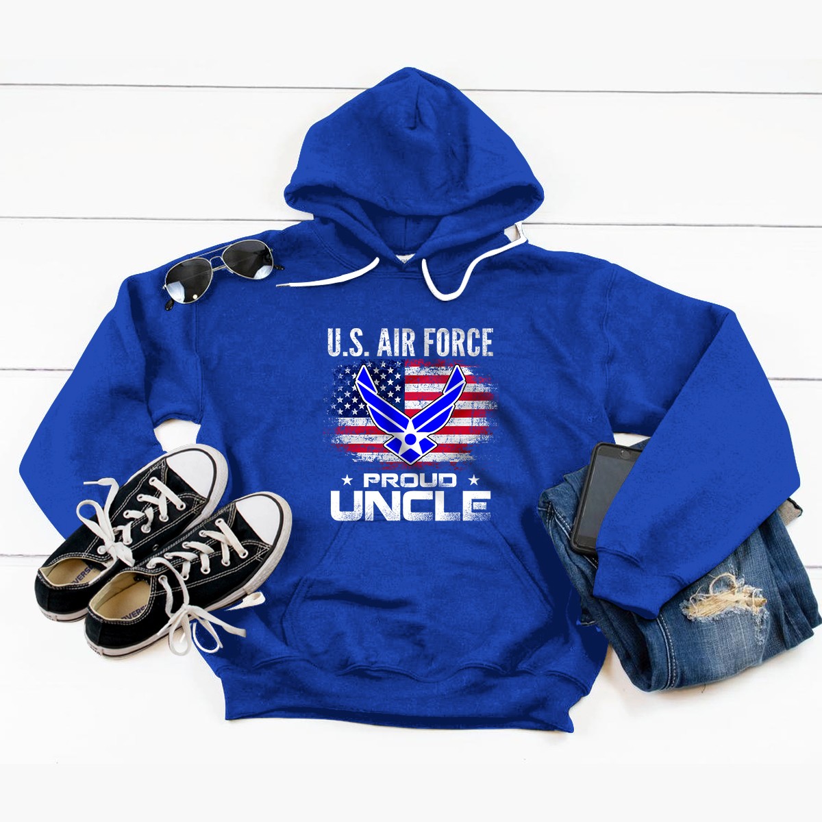 U.S Air Force Proud Uncle With American Flag Gift Veteran Pullover Hoodie