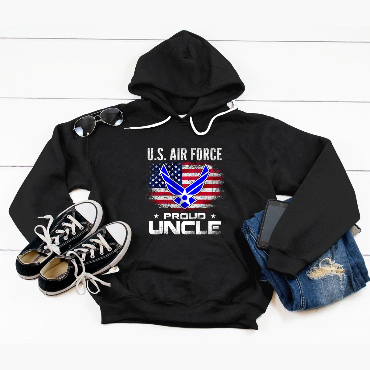 U.S Air Force Proud Uncle With American Flag Gift Veteran Pullover Hoodie