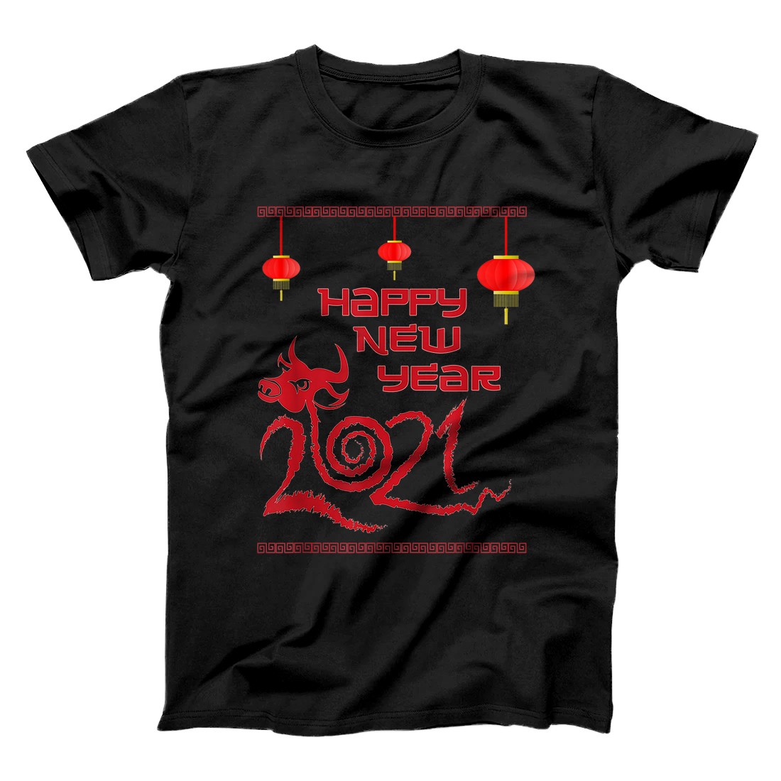 Personalized Artistic Design Chinese New Year Ox Happy New Year 2021 T-Shirt