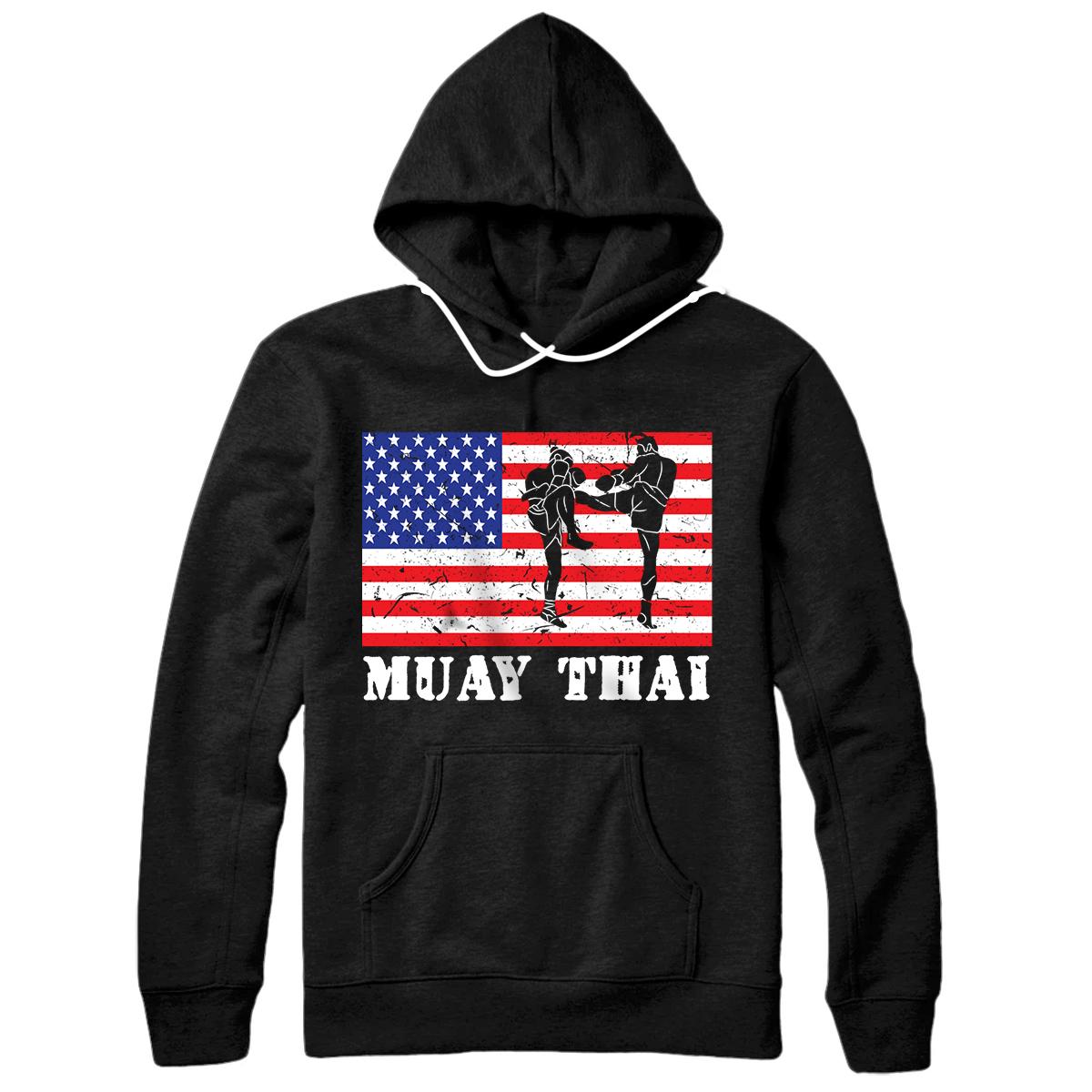 Personalized Distressed Muay Thai USA American Flag Vintage MMA Boxer Pullover Hoodie