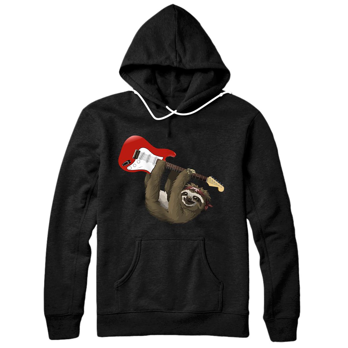 Personalized Funny Sloth Playing Guitar Rockstar Rock and Roll Music Gift Pullover Hoodie