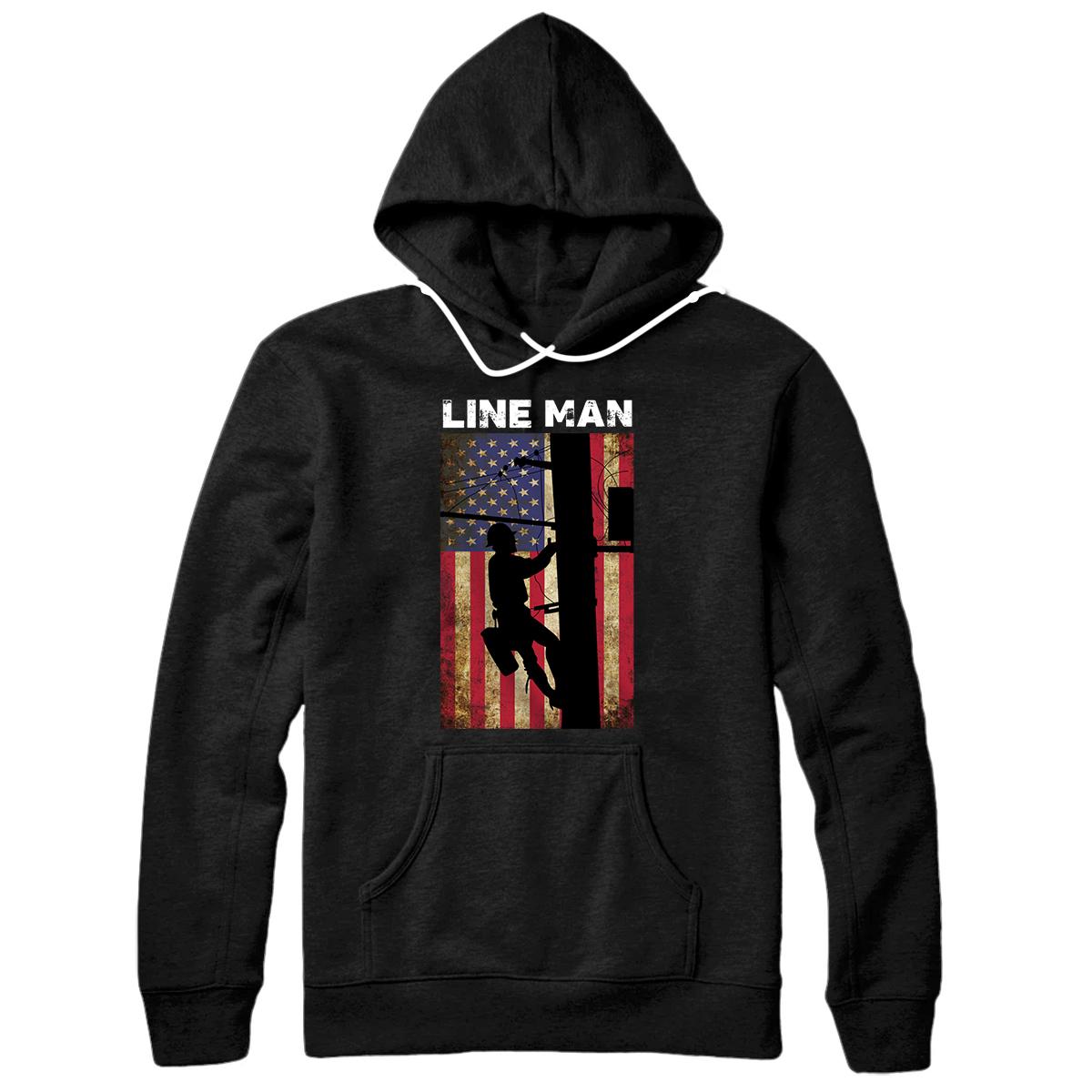 Personalized Lineman American Flag | Electric Cable Lineman Gift Pullover Hoodie