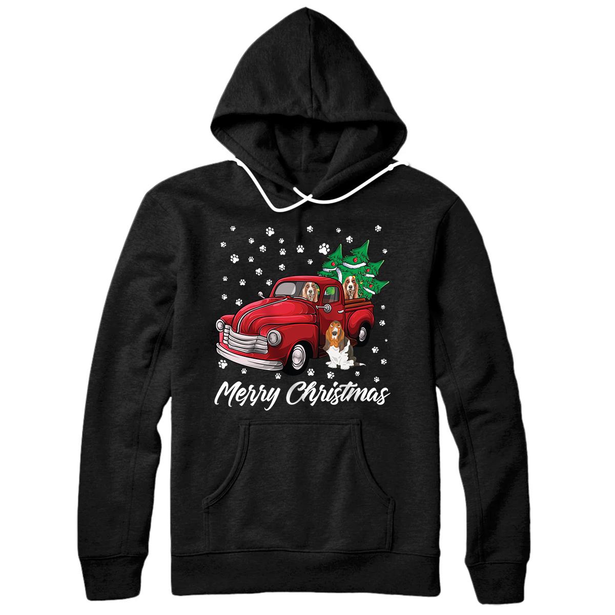 Personalized Red Truck Merry Christmas Tree Basset Hound Christmas Pullover Hoodie