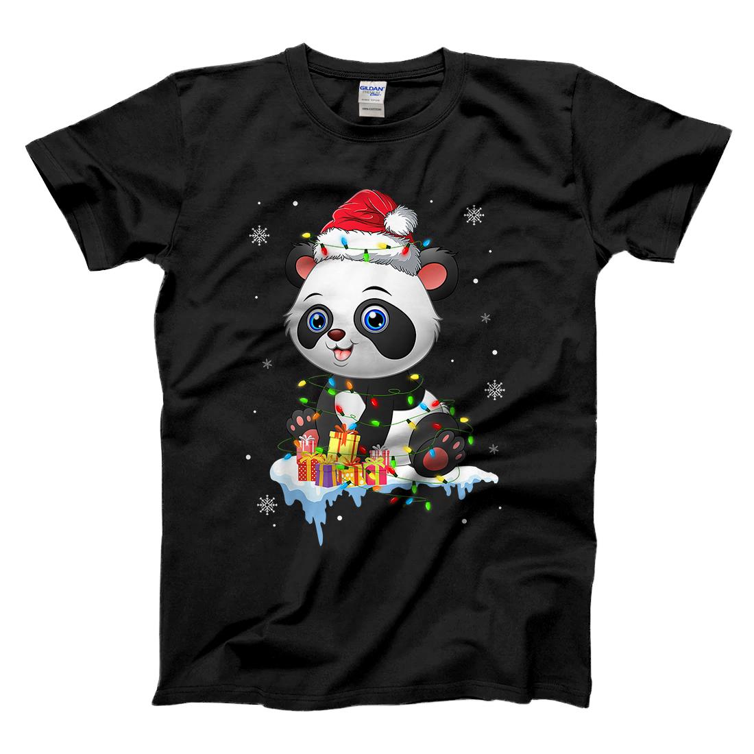Personalized Panda Christmas Tree Light Santa Xmas Kids Boy Girl Pajamas T-Shirt
