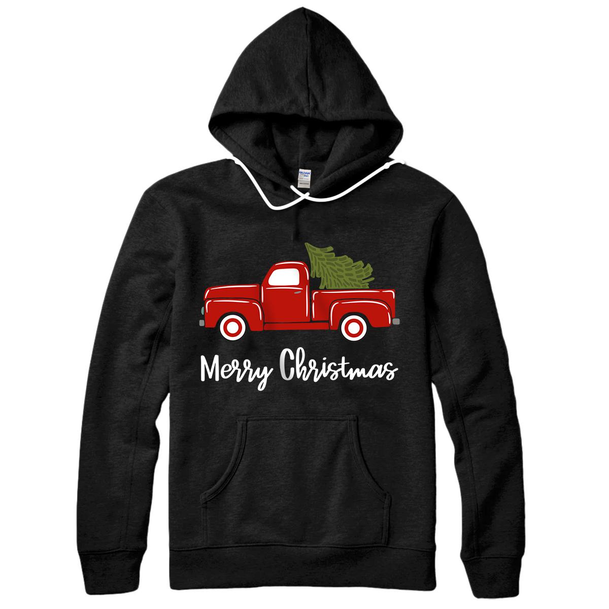 Personalized Vintage Wagon Christmas Tree Red Retro Farmer Truck Vacation Pullover Hoodie