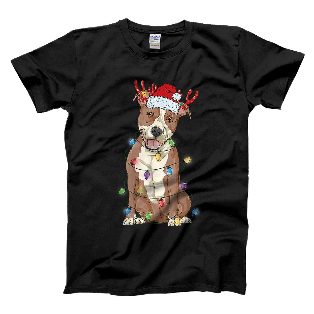 Personalized Pitbull Christmas Santa Hat Xmas Light Gift Pit Bull Dad Mom T-Shirt