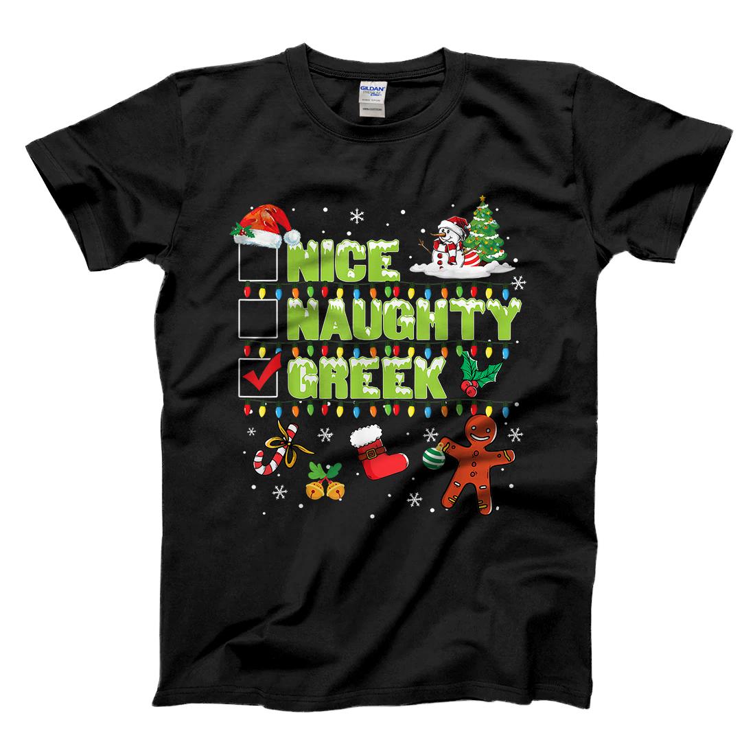 Personalized Naughty Nice Greek Funny Christmas Santa Gift Xmas Tee T-Shirt