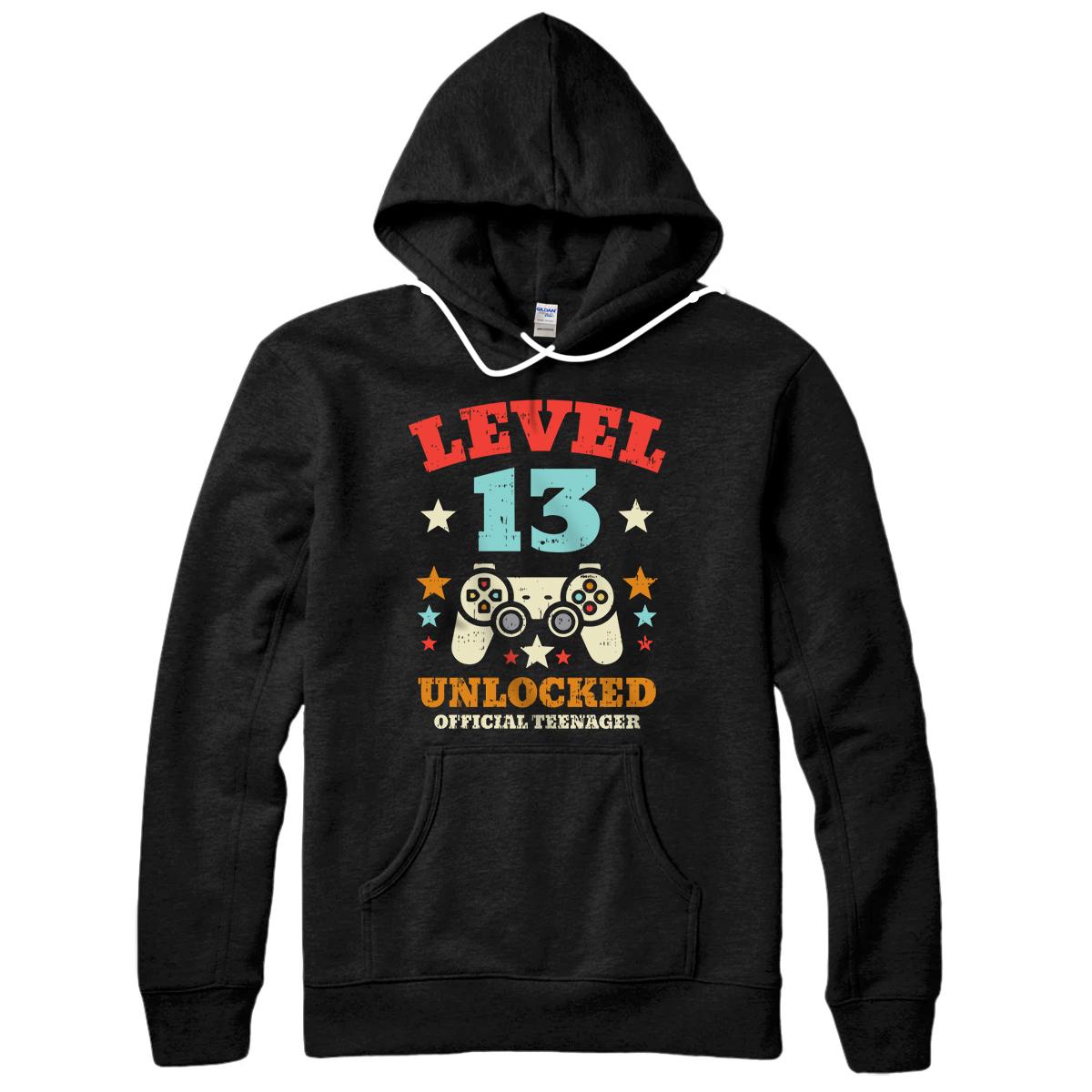 Personalized Level 13 Unlocked Official Teenager Gamer 13th Birthday Gift Pullover Hoodie