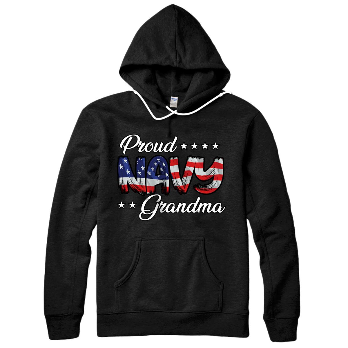 Personalized US Flag Bold Proud Navy Grandma Pullover Hoodie