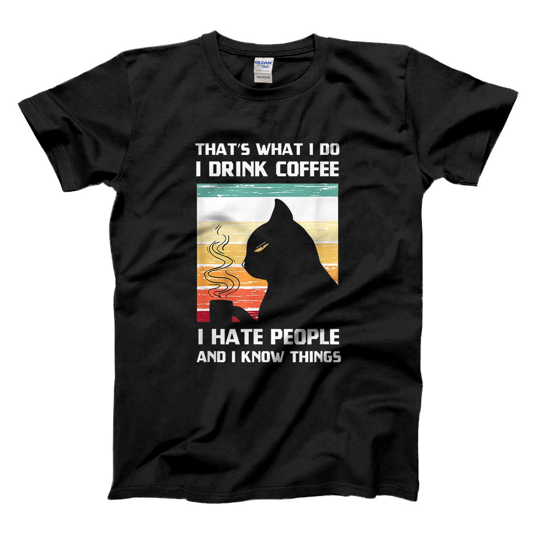 Personalized That's What I Do I Drink Coffee Tee I Hate People Black Cat T-Shirt