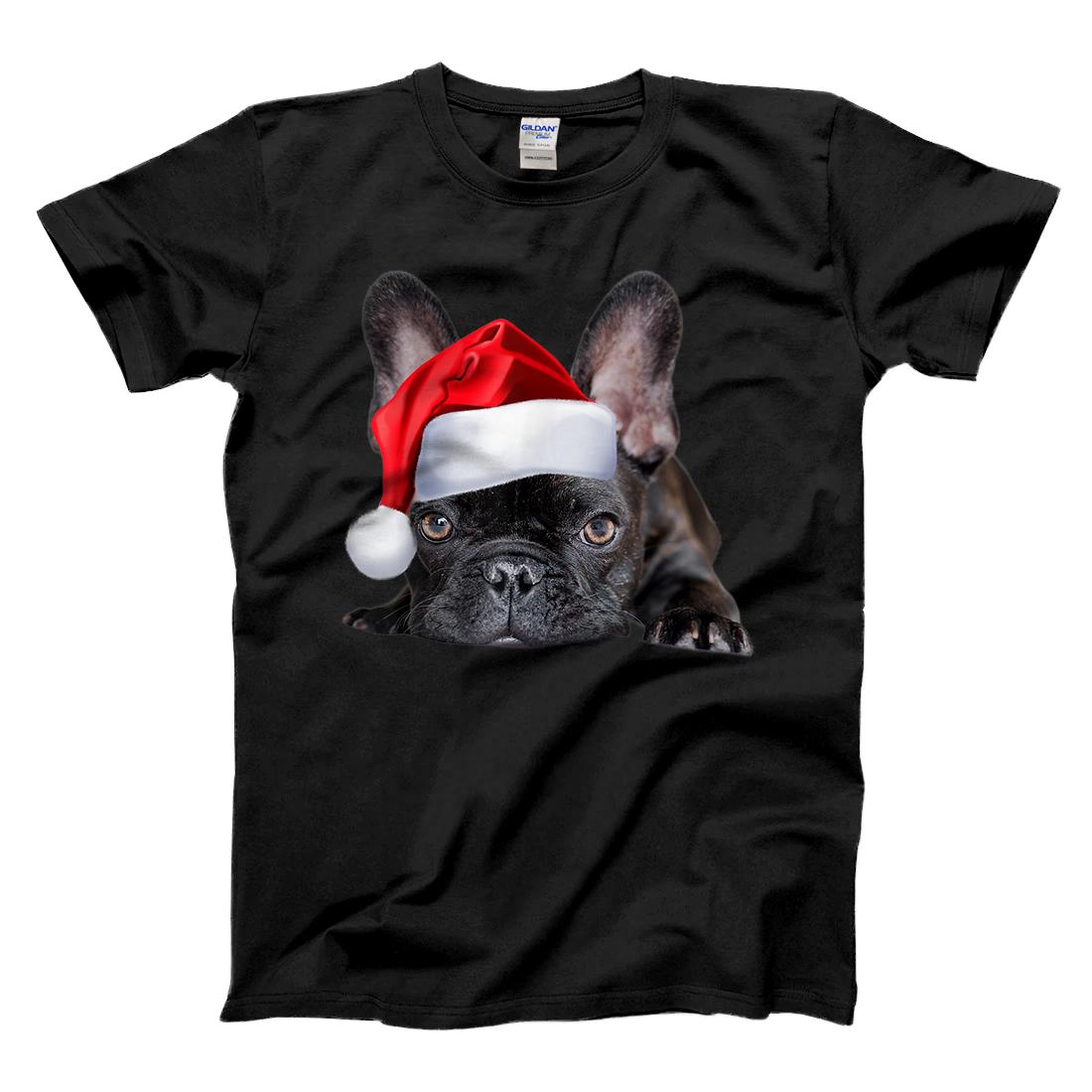 Personalized Cute French Bulldog Santa Hat Frenchie Image Christmas Gift T-Shirt