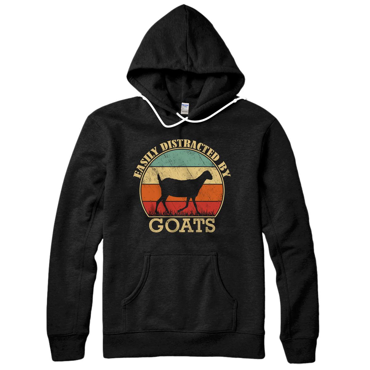 Personalized Easily Distracted By Goats Retro Vintage Funny Goat Lover Pullover Hoodie