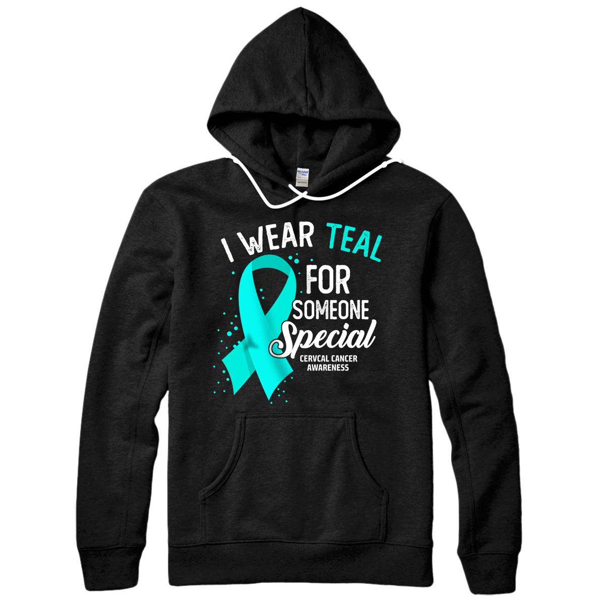 Personalized I Wear Teal Cervical Cancer Awareness Ribbon Pullover Hoodie