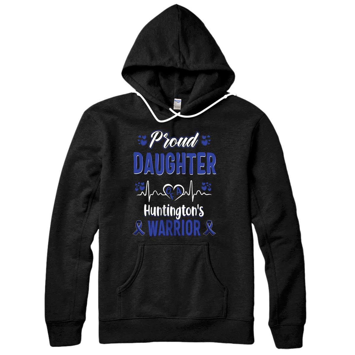 Personalized proud Daughter Huntington's warrior awareness ribbon Blue Pullover Hoodie