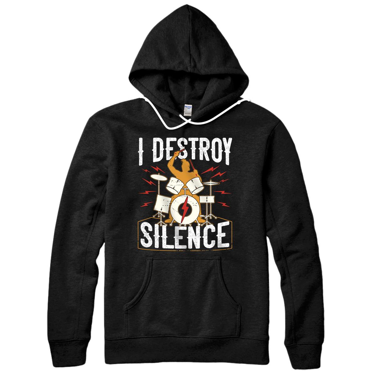 Personalized I Destroy Silence Drums design Drummer Band Gift Music Set Pullover Hoodie