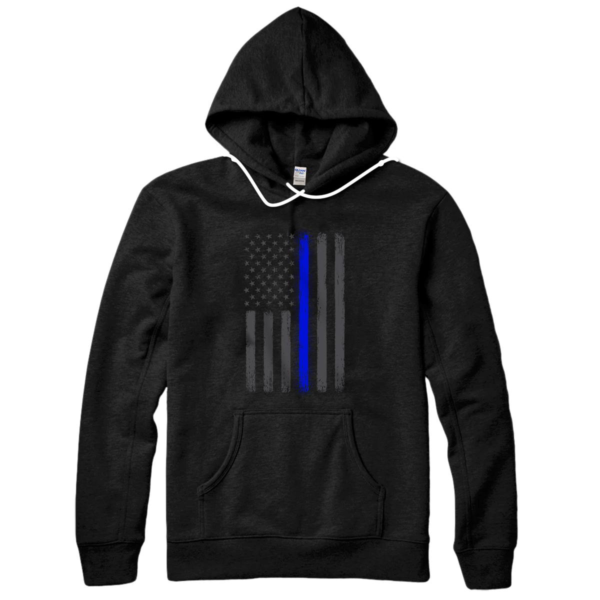 Personalized Thin Blue Line Flag, Patriotic Police Gift Support Pro Cop Pullover Hoodie