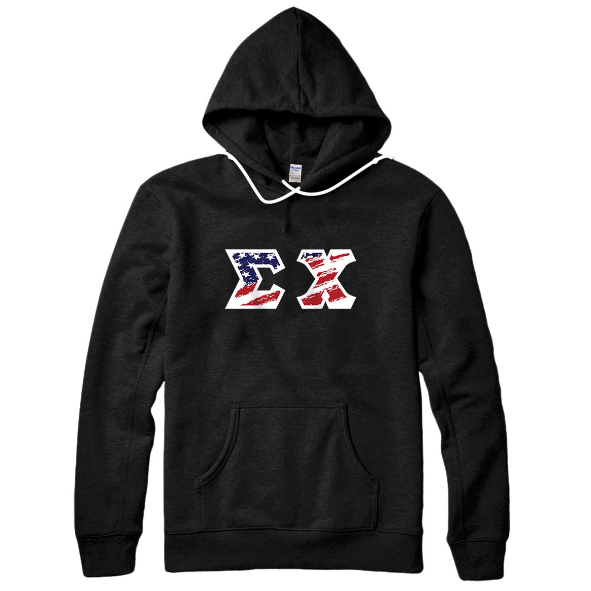 Personalized Sigma Chi Printed Letters | Americana with a White Border Pullover Hoodie