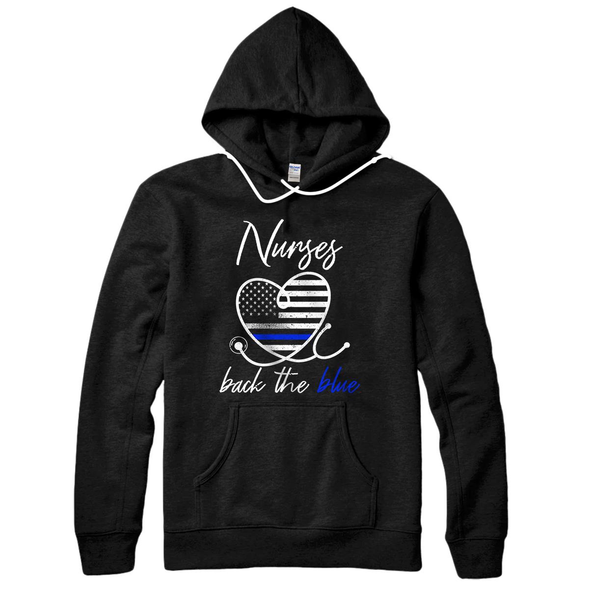 Personalized Women Nurses Back the Blue Thin Blue Line American Flag gift Pullover Hoodie