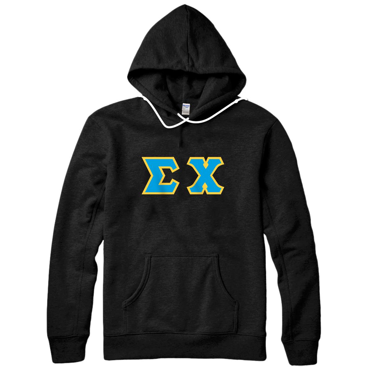 Personalized Sigma Chi Printed Letters | Cyan with a Gold border Pullover Hoodie