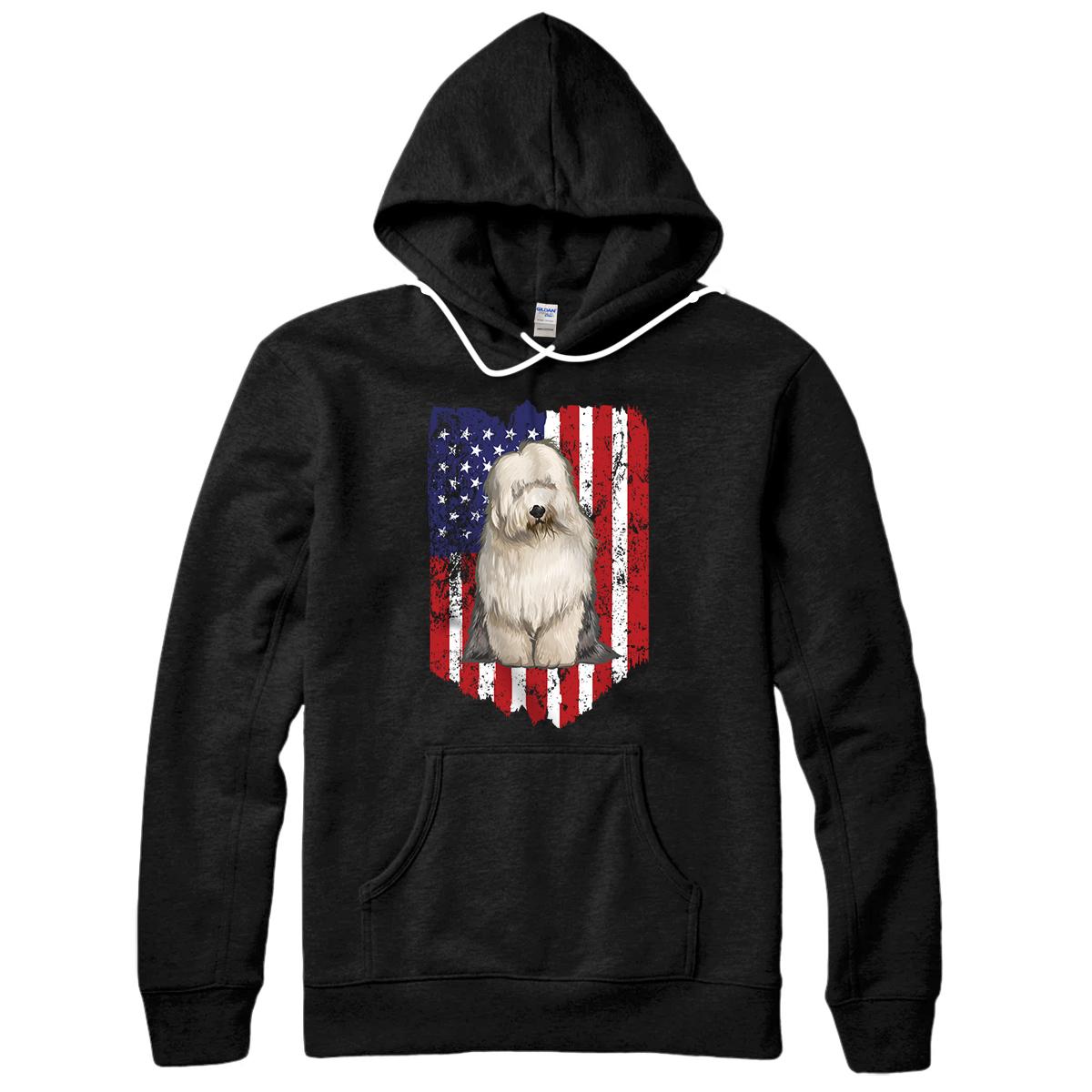 Personalized American Flag Old English Sheepdog 4th Of July USA Pullover Hoodie