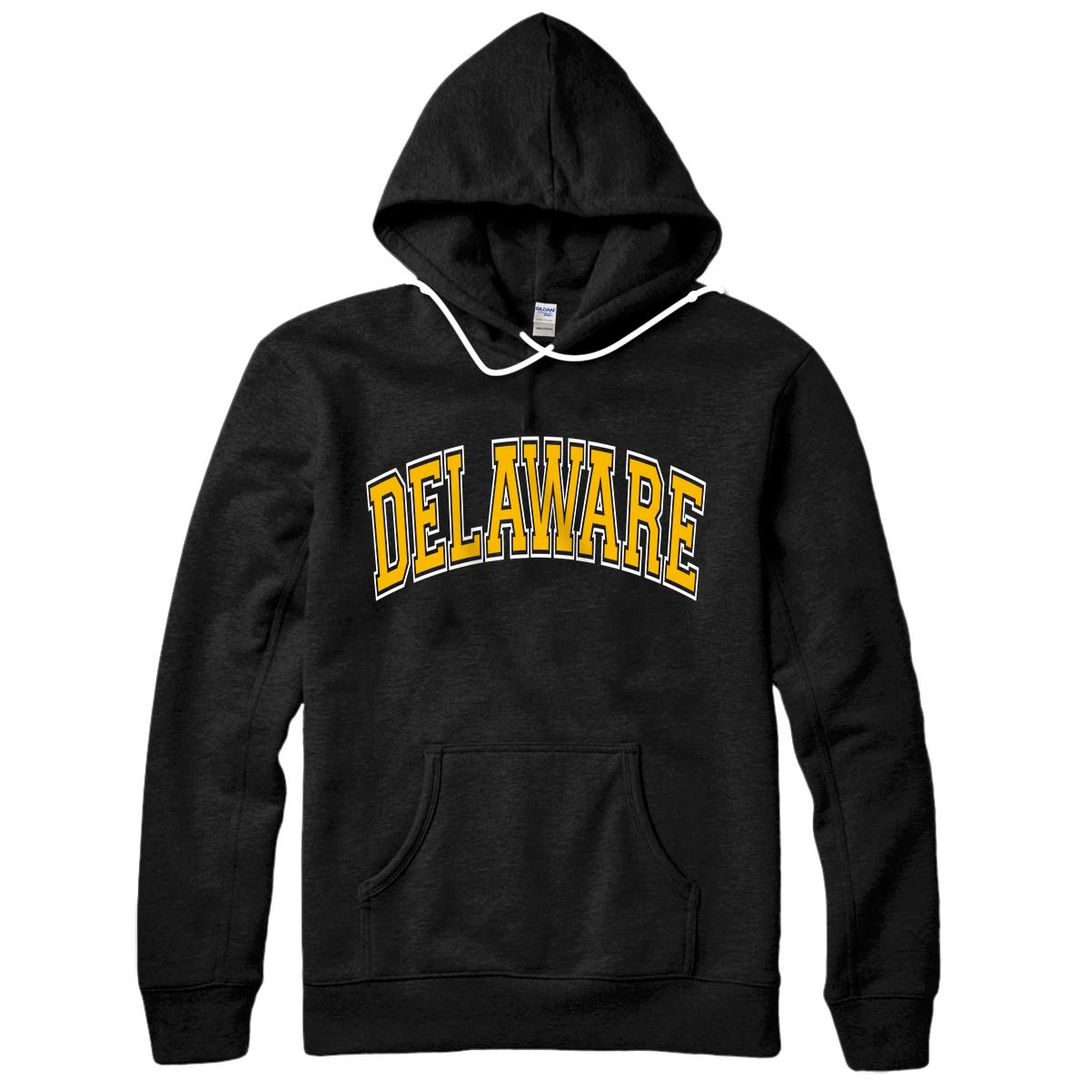 Personalized Delaware Varsity Style Amber Text Pullover Hoodie