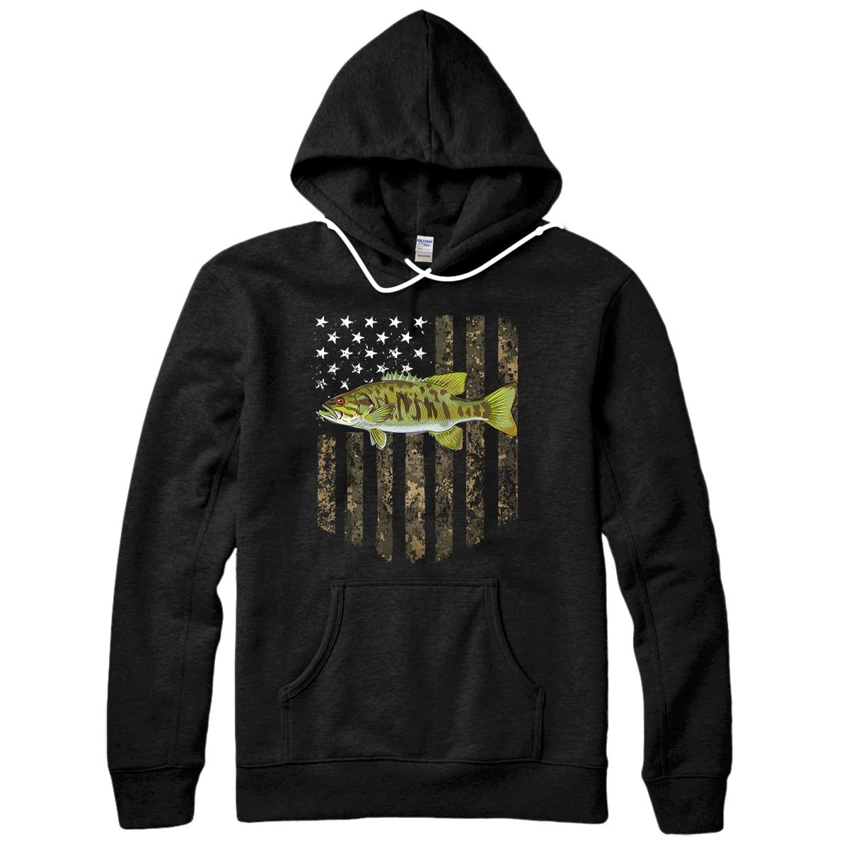 Personalized Camo American Flag Smallmouth Bass Fishing 4th Of July Pullover Hoodie