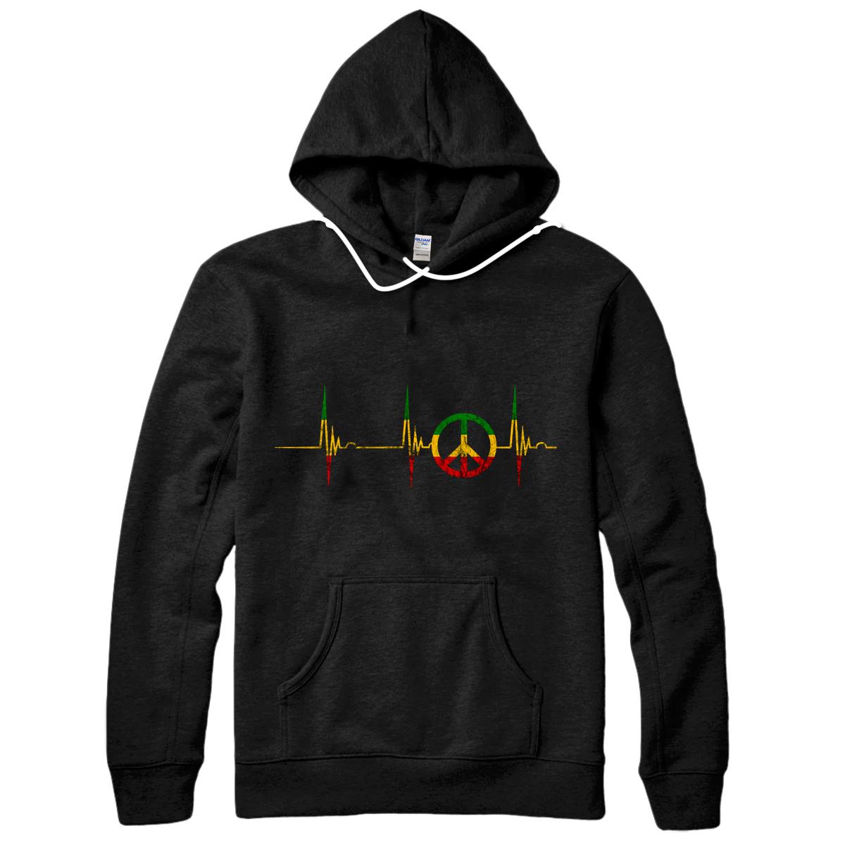 Personalized Reggae Peace Hippie Heartbeat EKG Pulse Rasta Reggae Music Pullover Hoodie