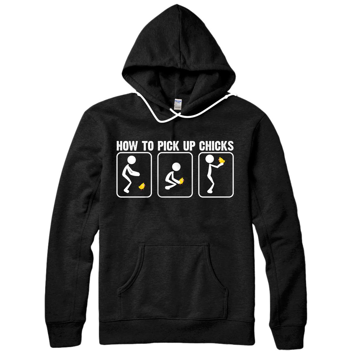 Personalized Funny How To Pick Up Chicks Gift For Men Cool Chicken Jokes Pullover Hoodie