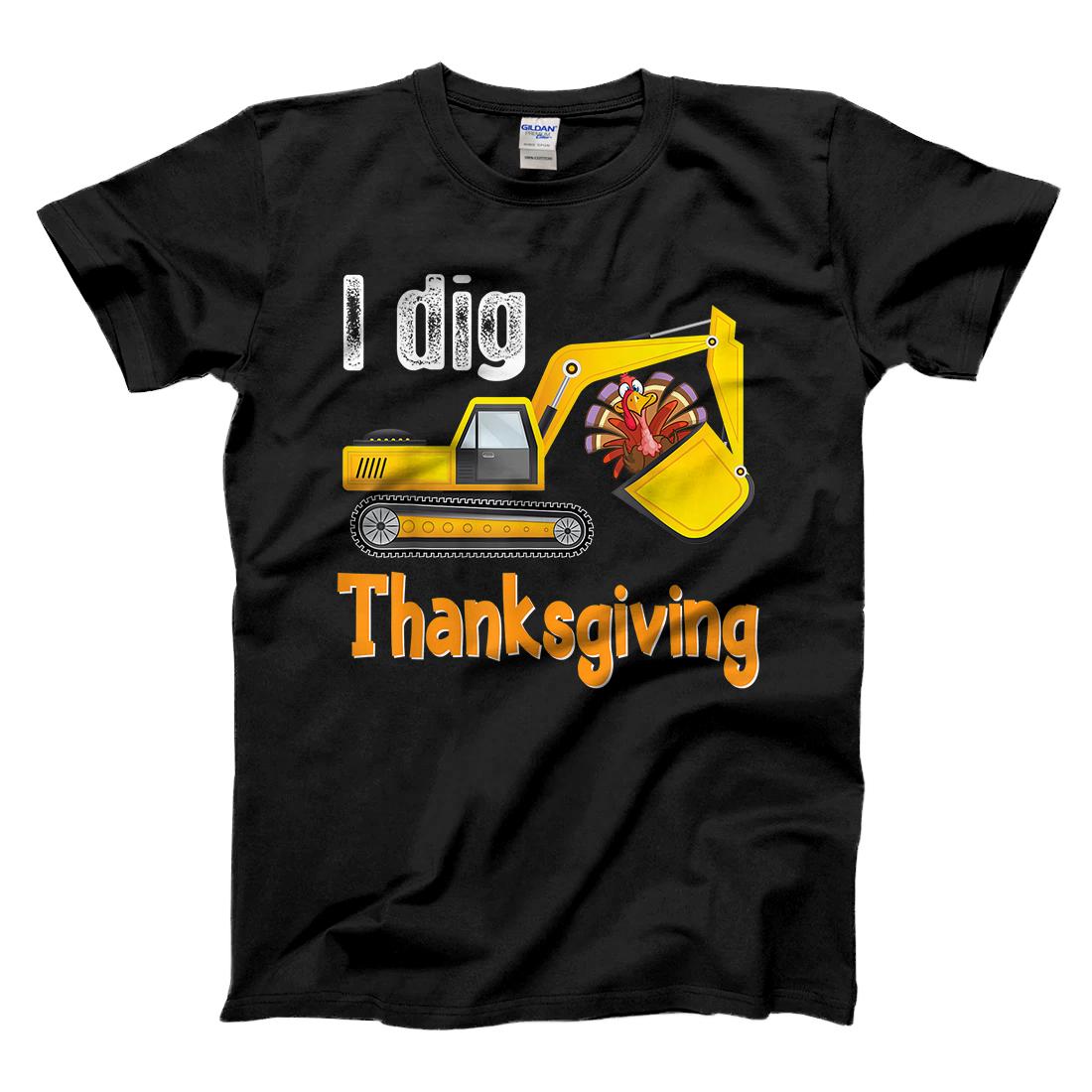 Personalized I Dig Thanksgiving Excavator Tractor Truck Turkey Family T-Shirt