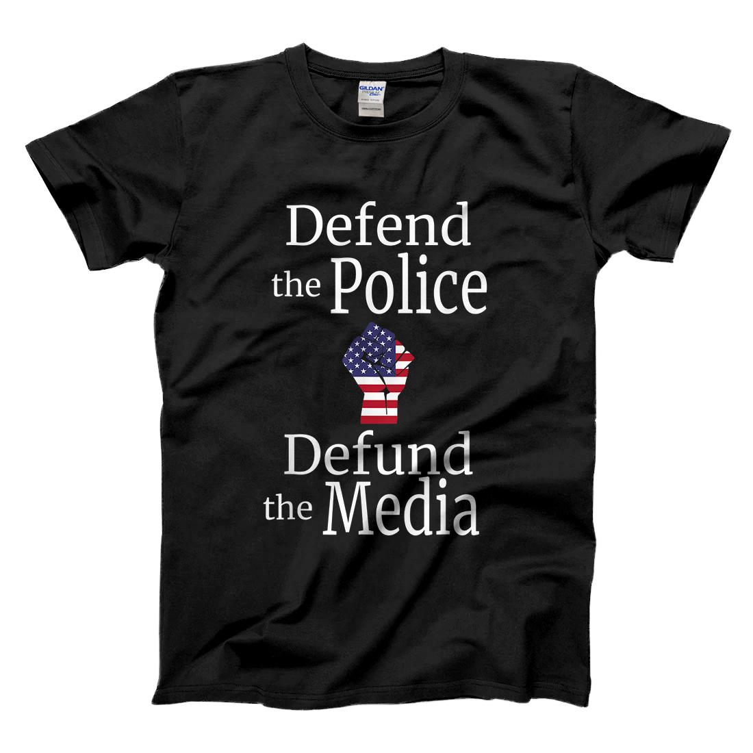 Personalized Defend the Police Defund the Media American Flag Fist T-Shirt