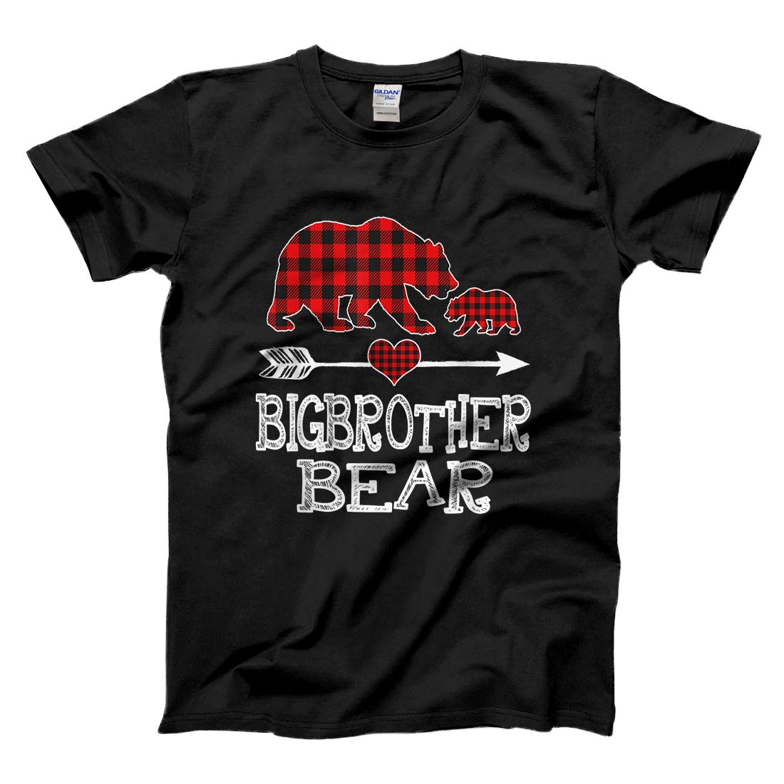 Personalized Red Plaid Bigbrother Bear One Cub Matching Buffalo Pajama T-Shirt