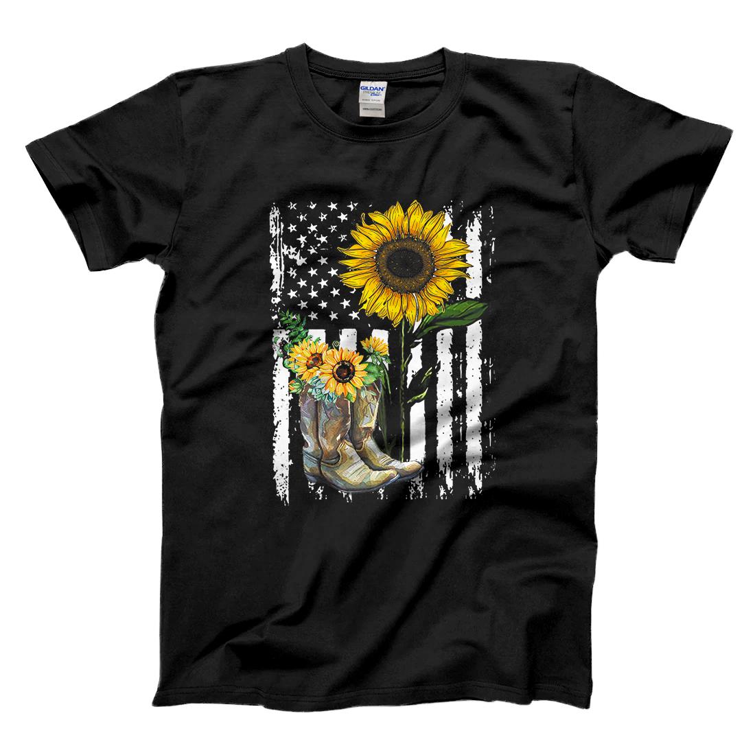 Personalized Sunflower Boots America Flag For Cowgirl Cowboy Premium T-Shirt