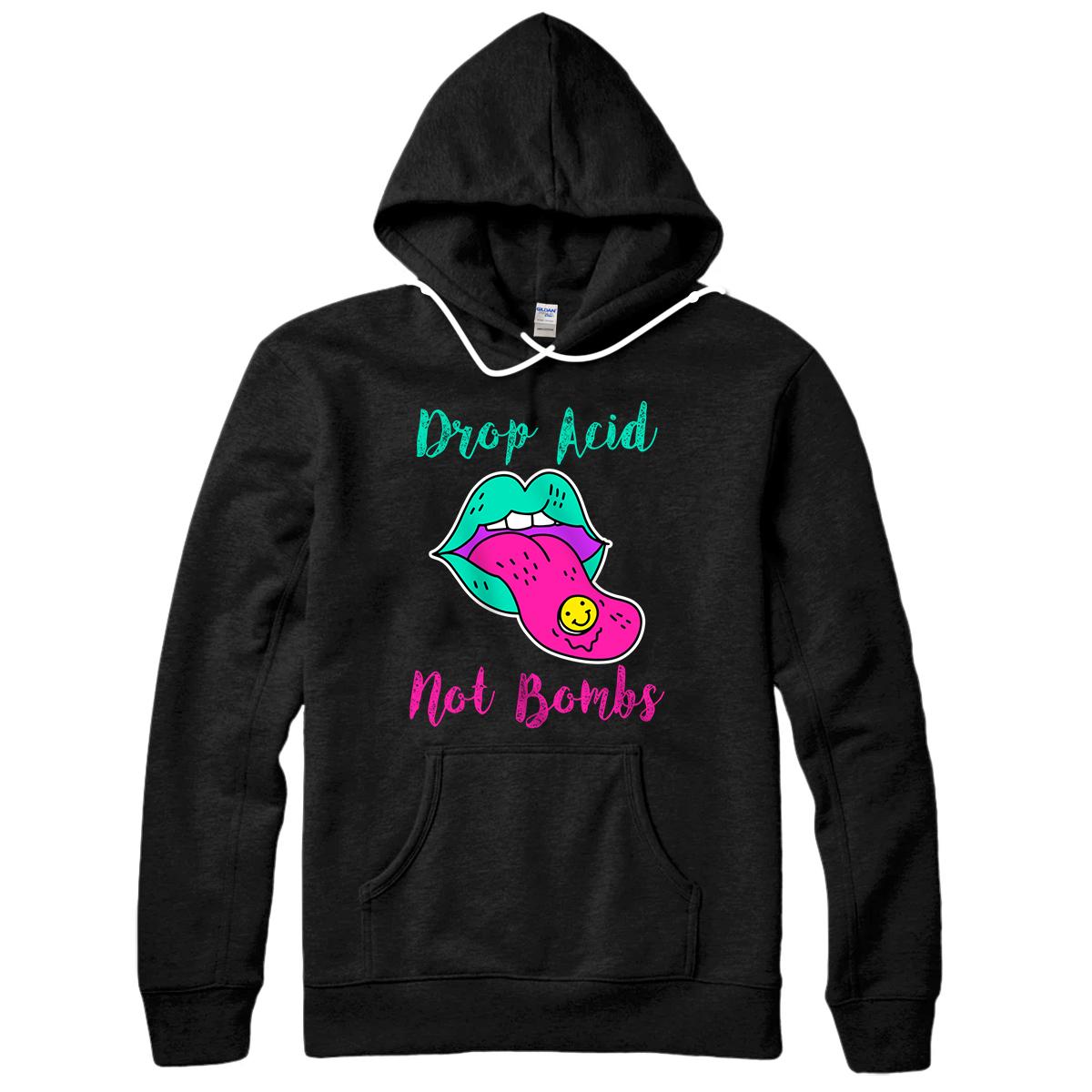 Personalized Drop Acid Not Bombs Retro Trippy Tongue LSD Pullover Hoodie